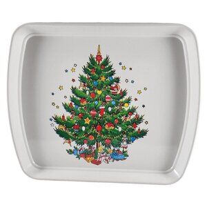 Vintage Ullman Co. Christmas Tree Rectangle Tray Hard Plastic Molded Holiday